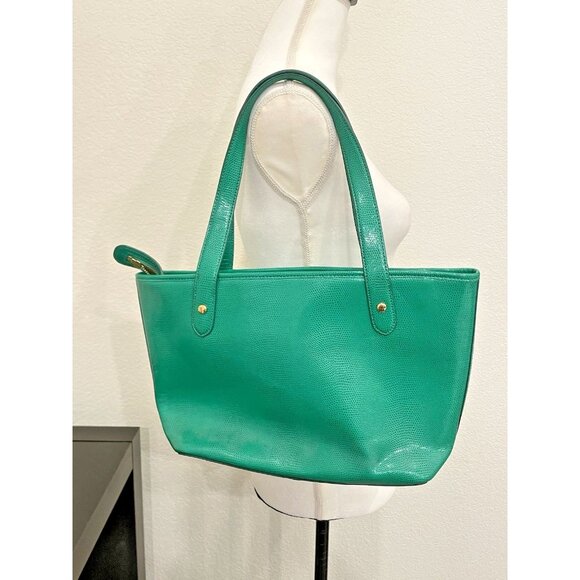 Ralph Lauren Embossed Leather Tote Bag Classic Green Shoulder Purse Handbag - Picture 3 of 14